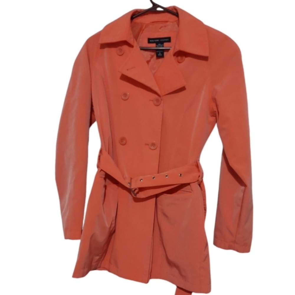 New York & Company Womans Trench Style Melon Orange Jacket